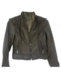Kenna T Gray Ruffle Edge Leather Jacket
