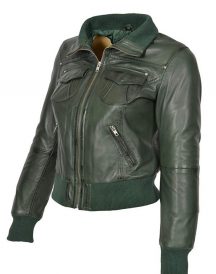 Ladies Green Bomber Real Jacket