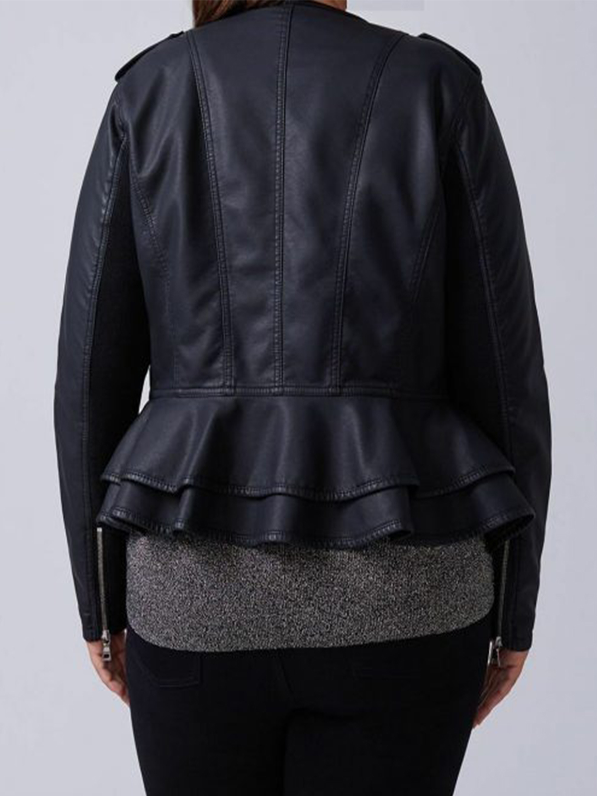 Lane Bryant Black Peplum Moto Faux Leather Jacket