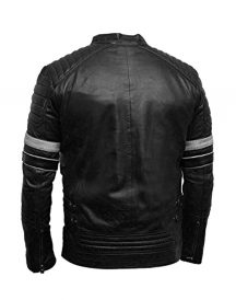 Mens Cafe Racer White Stripes Shoulder Bikers Jacket