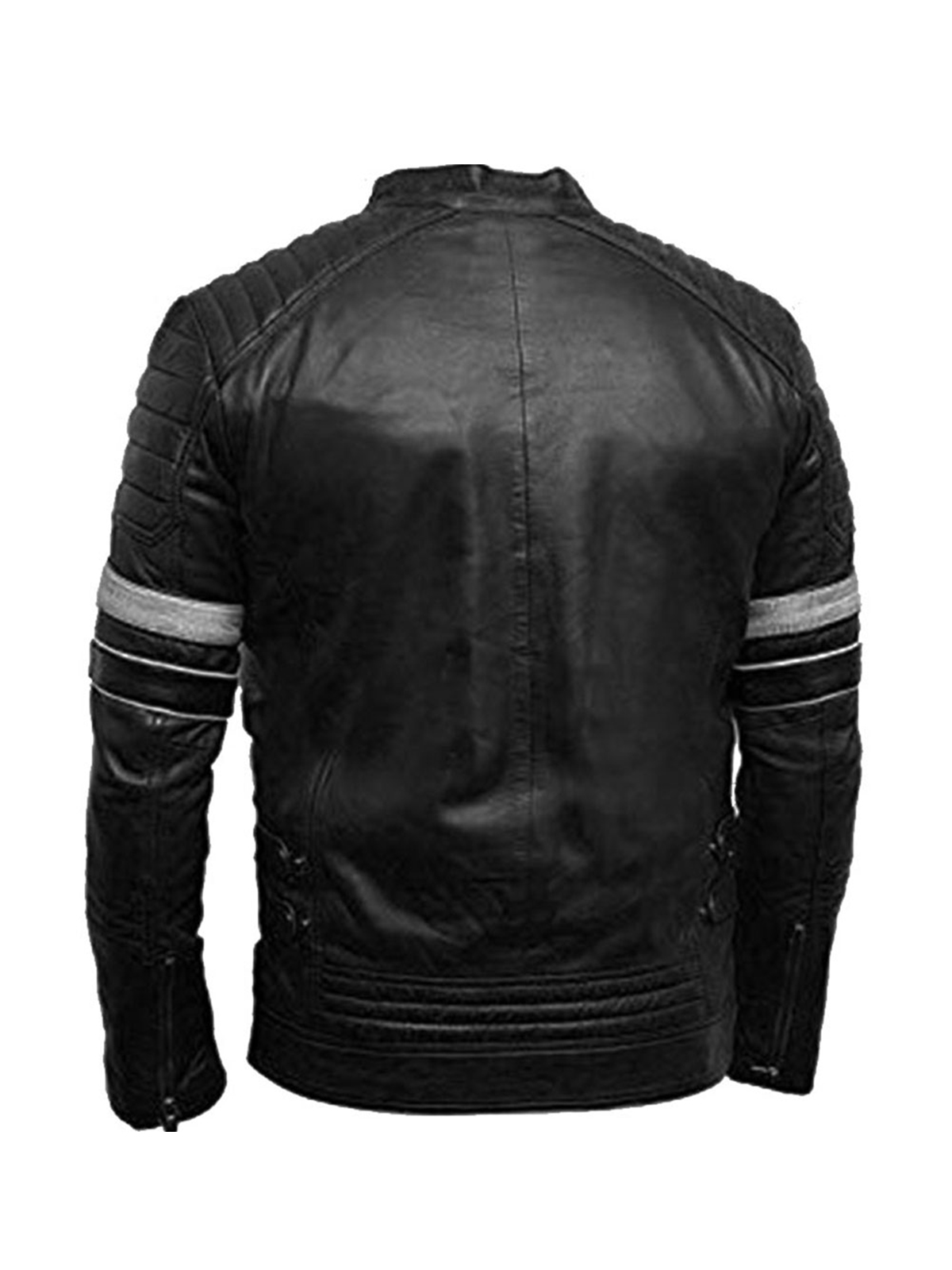 Mens Cafe Racer White Stripes Bikers Leather Jacket