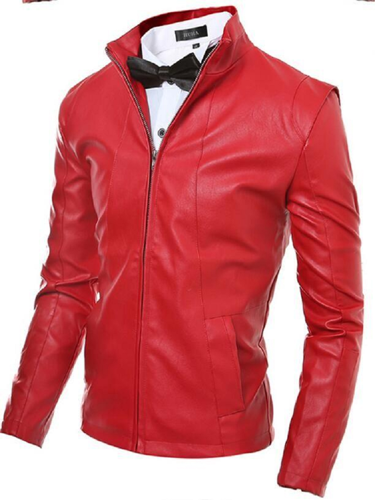 Mens Red Slim Fit Motorcycle Leather Jacket