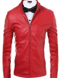 Mens Red Slim Fit Motorcycle Leather Jacket