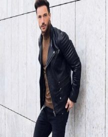 Mens Turtleneck Black Leather Jacket