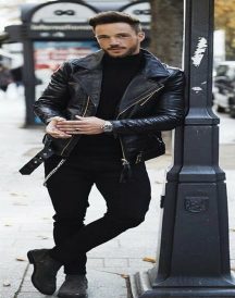 Mens Turtleneck Leather Jacket