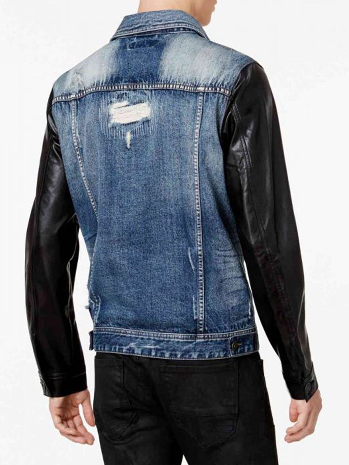 jean jacket with leather sleeves