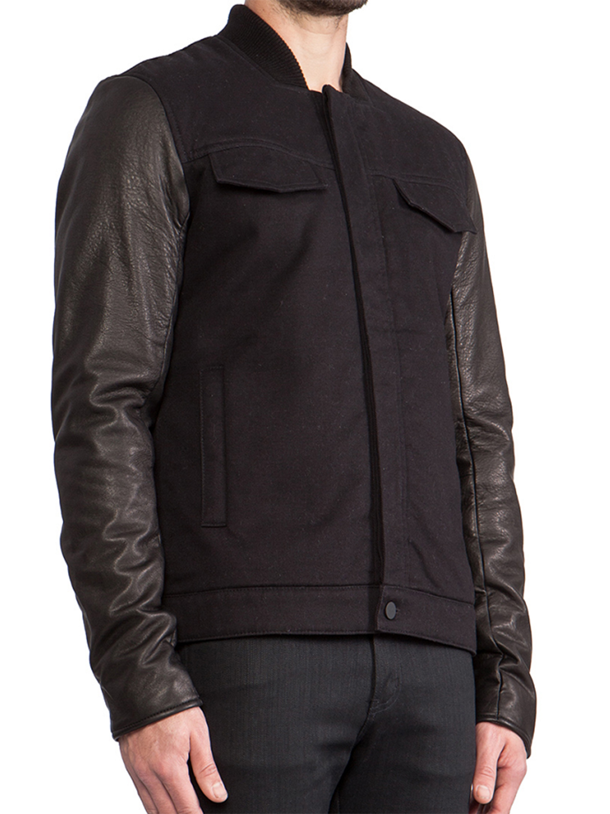 T By Alexander Wang Jean Jacket With Leather Sleeves