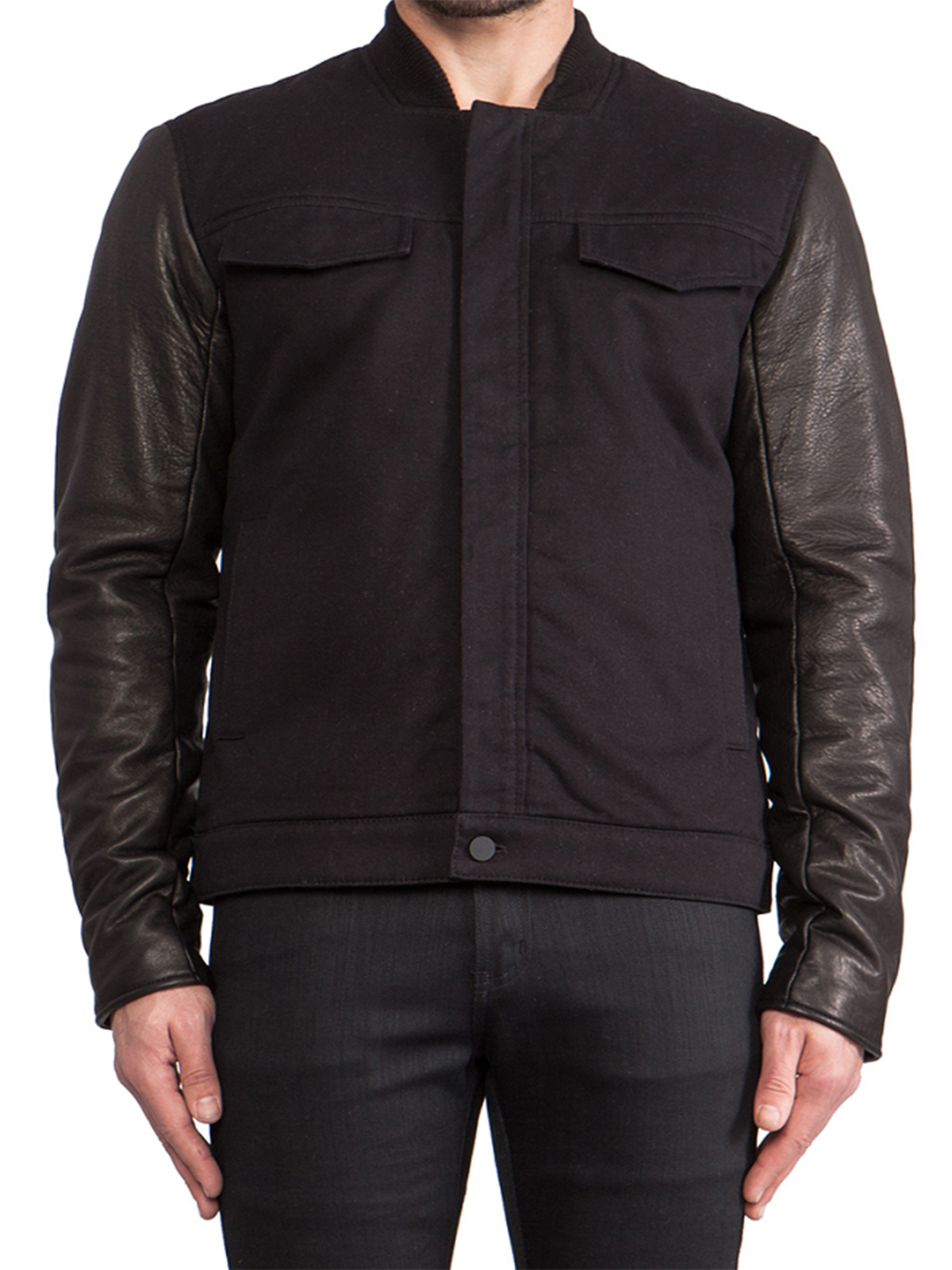 T By Alexander Wang Jean Jacket With Leather Sleeves - Stars Jackets