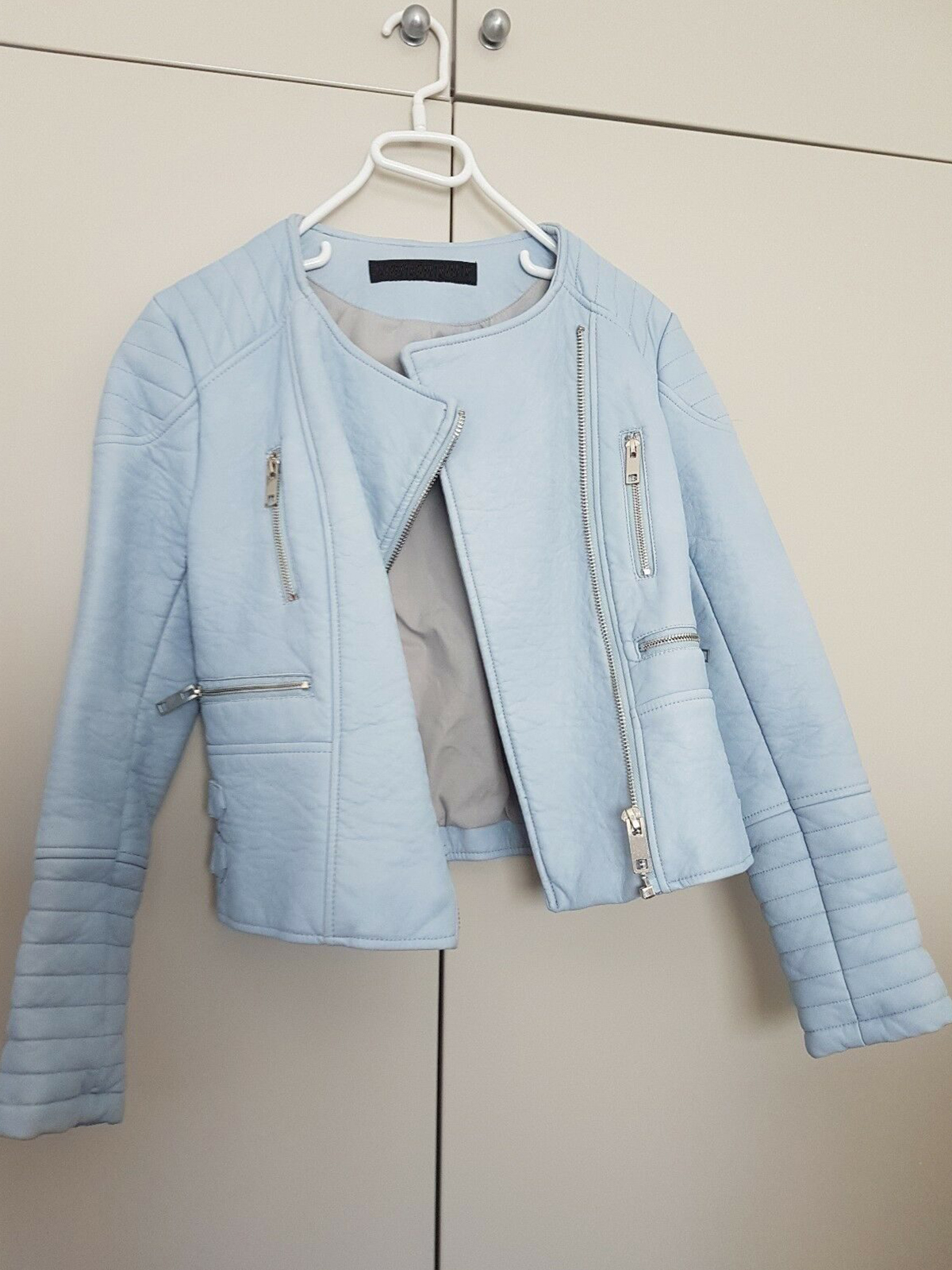 Women's Baby Blue Leather Jacket