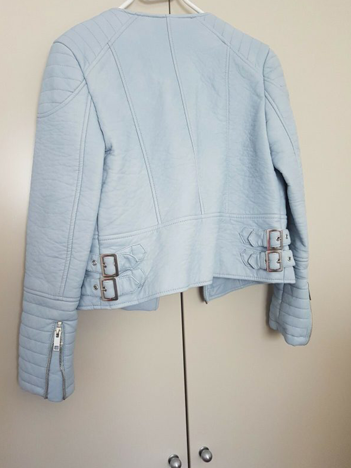 Women's Baby Blue Leather Jacket
