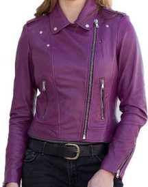 Womens Purple Classic Leather Jacket