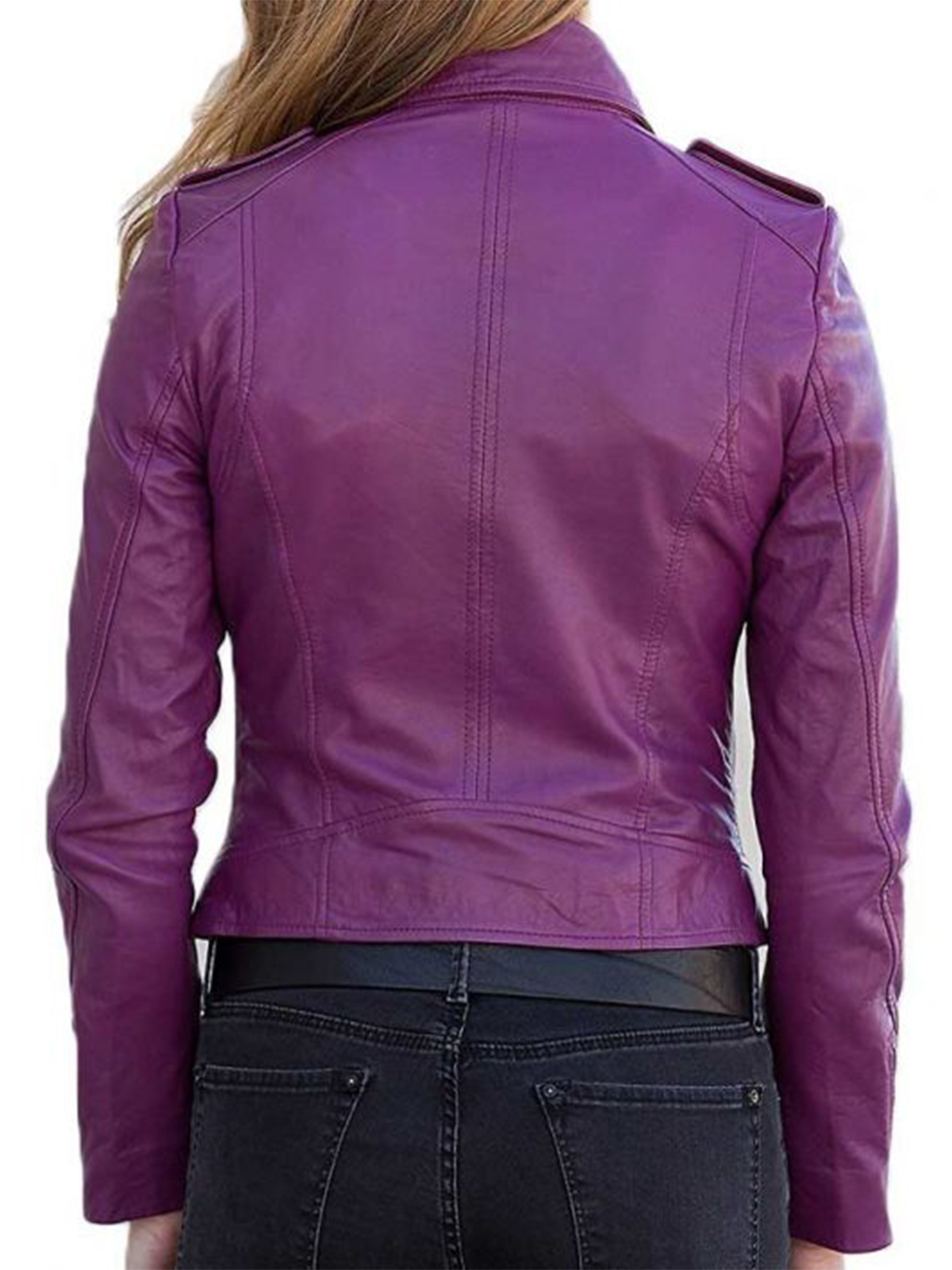 Womens Purple Classic Leather Jacket