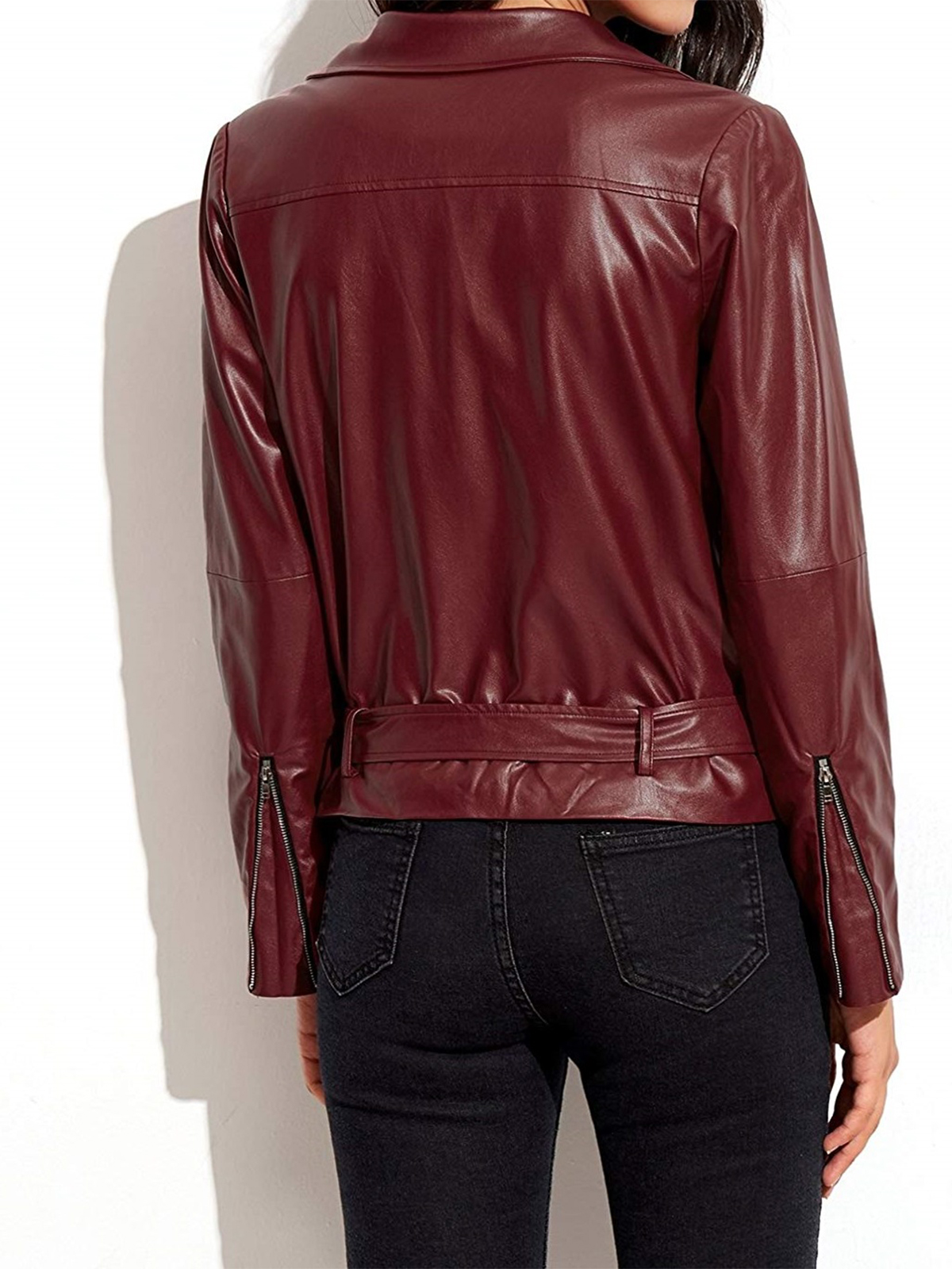 Women’s Burgundy Biker Moto Leather Jacket