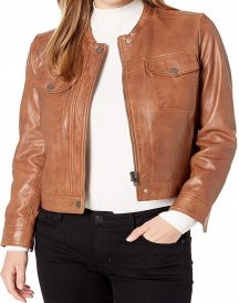 Women’s Lucky Branded Brown Leather Jacket