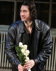 Adam Driver Casual Mens Black Leather Bomber Jacket