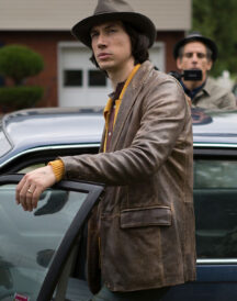 Adam Driver Real Distressed Brown Leather Vintage Blazer