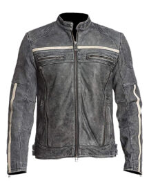 Affliction Cafe Racer Vintage Retro Moto Grey Distressed Leather Jacket