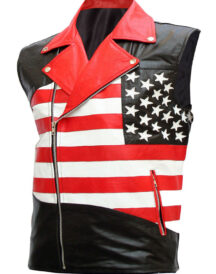 American Flag Mens Womens Leather Biker Vest