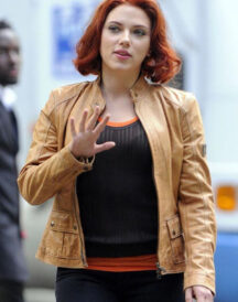 Avengers Scarlett Johansson Ladies Casual Brown Leather Slim Fit Jacket