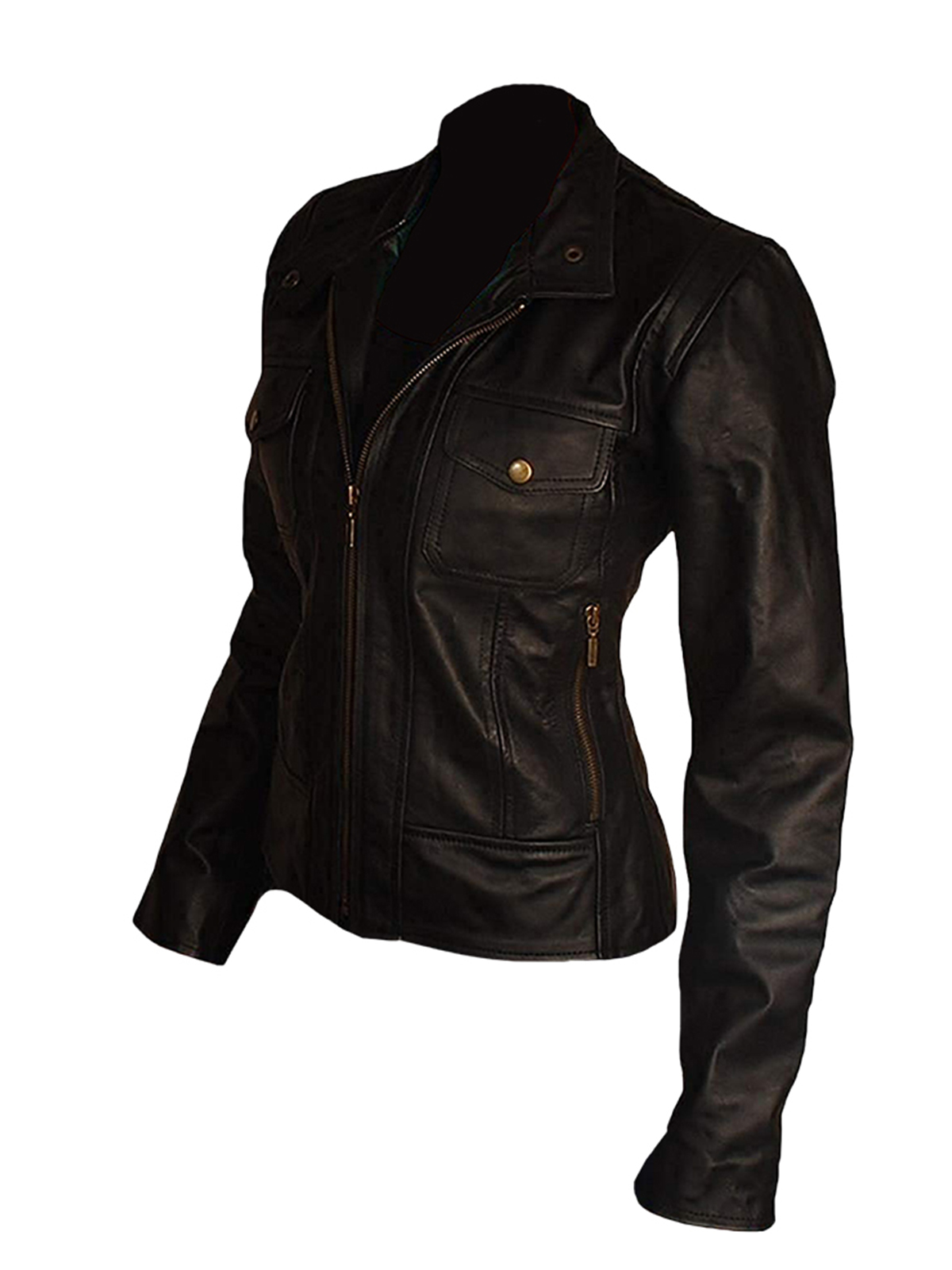 Black Women Slim Fit Biker Jacket