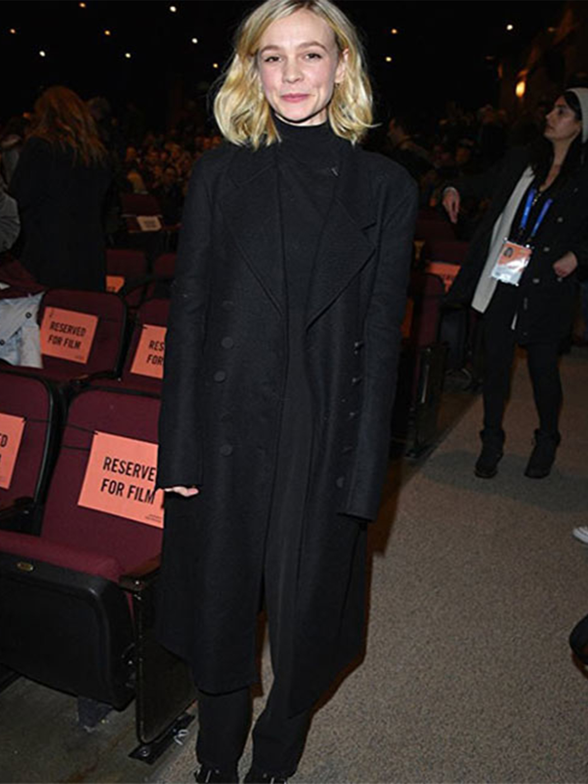 Carey Mulligan Long Black Wool Rain Coat