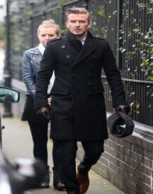David Beckham Black Double Wool Winter Coat For Men