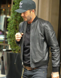 David Beckham Black Leather Bomber Jacket