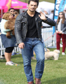 David Gandy Slim Fit Real Black Biker Jacket