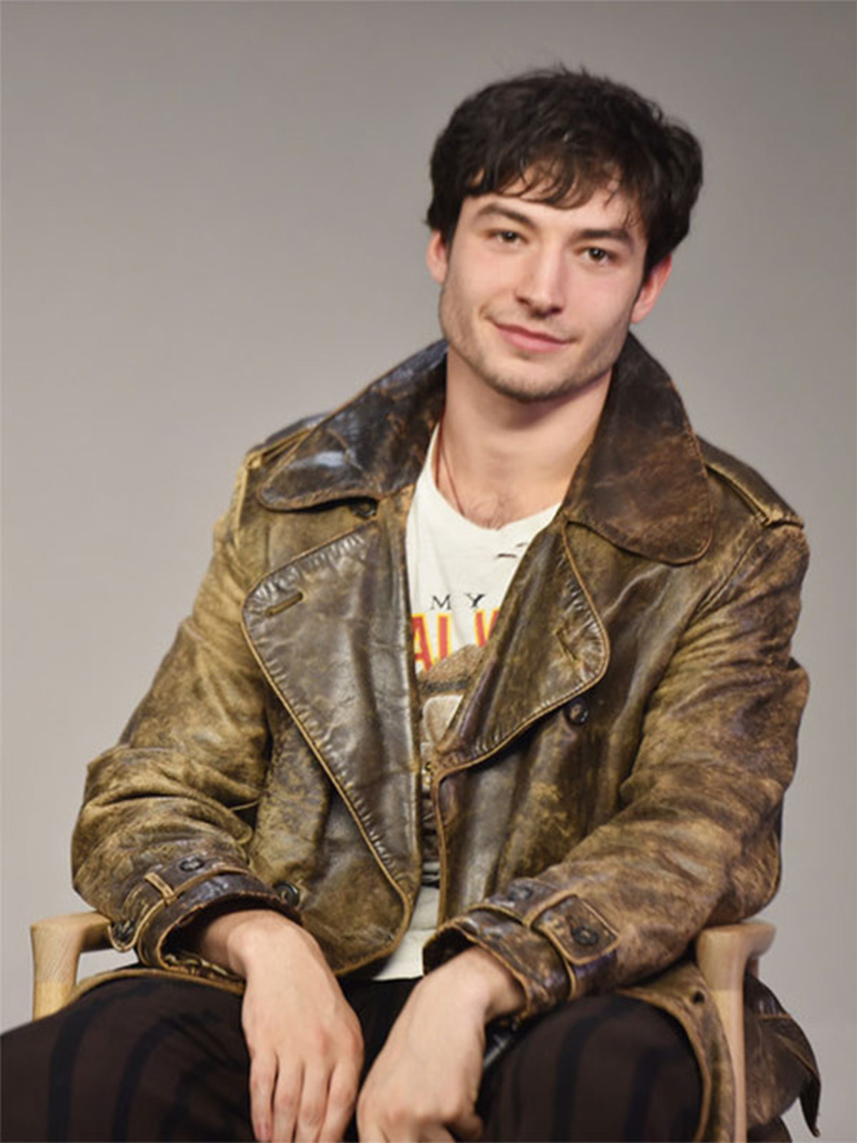 Ezra Miller Leather Coat