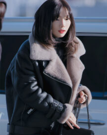 Goo Hara B3 White Fur Lining In Real Black Jacket