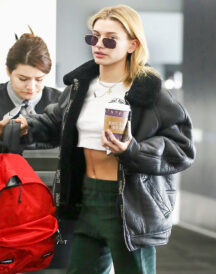 Hailey Baldwin B3 black Fur Real Cowhide Leather Winter Jacket