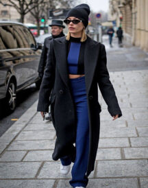 Hailey Baldwin Black Wool Long Blazer Coat