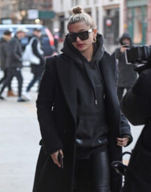 Hailey Baldwin Black Wool Long Blazer Style Coat