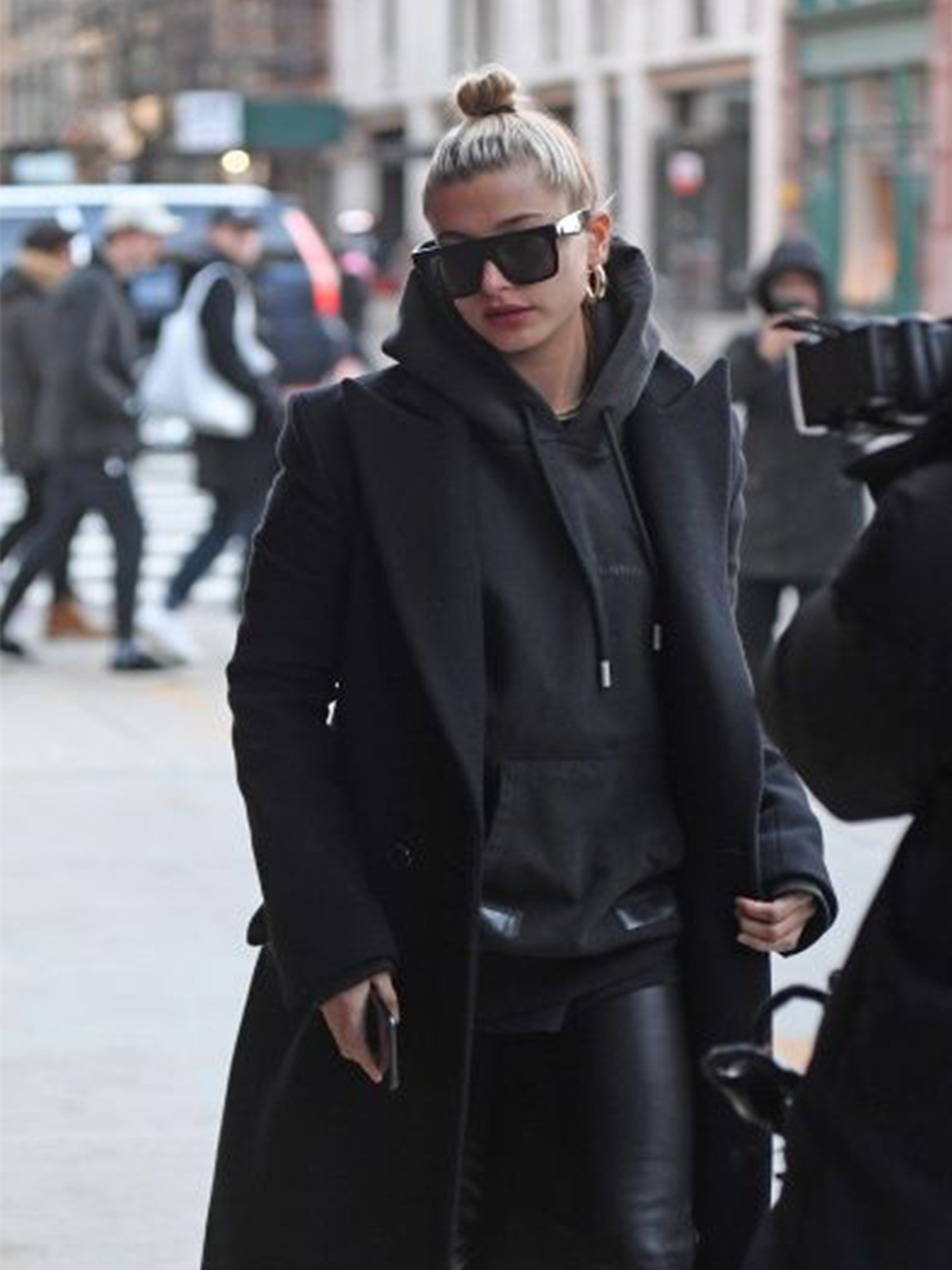 Hailey Baldwin Black Wool Long Blazer Coat