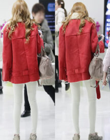 Jessica Jung Maroon Fur Lining Real Leather Jacket