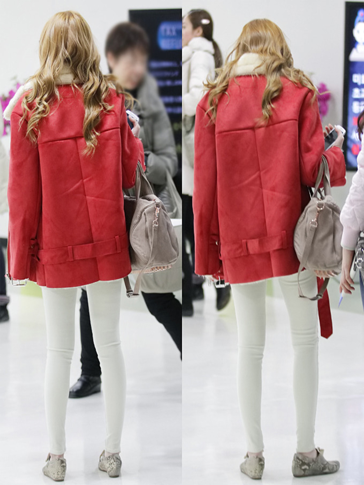 Jessica Jung Maroon Fur Lining Real Jacket