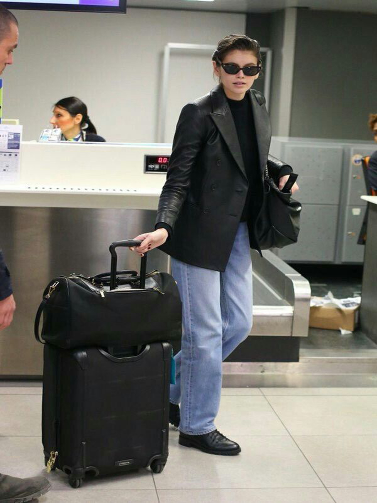 Kaia Gerber Black Casual Genuine Leather Blazer Jacket