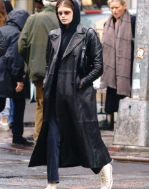 Kaia Gerber Black Double Breasted Trench Coat For Women