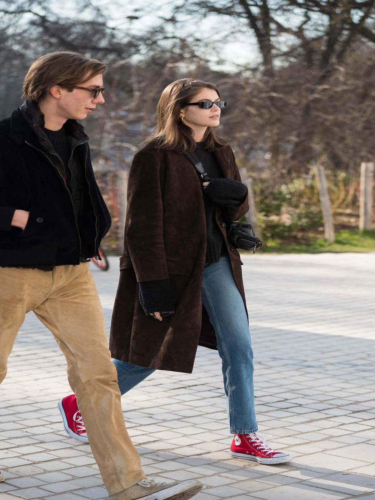 Kaia Gerber Brown Suede Double Breasted Winter Coat For Women