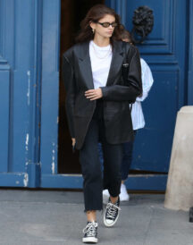 Kaia Gerber Casual Black Real Mini Blazer Coat