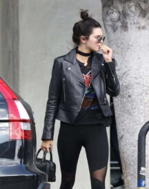 Kendall Jenner Black Leather Short Length Slim Fit Jacket