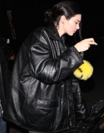 Kendall Jenner Black Plus Size Leather Winter Coat For Women