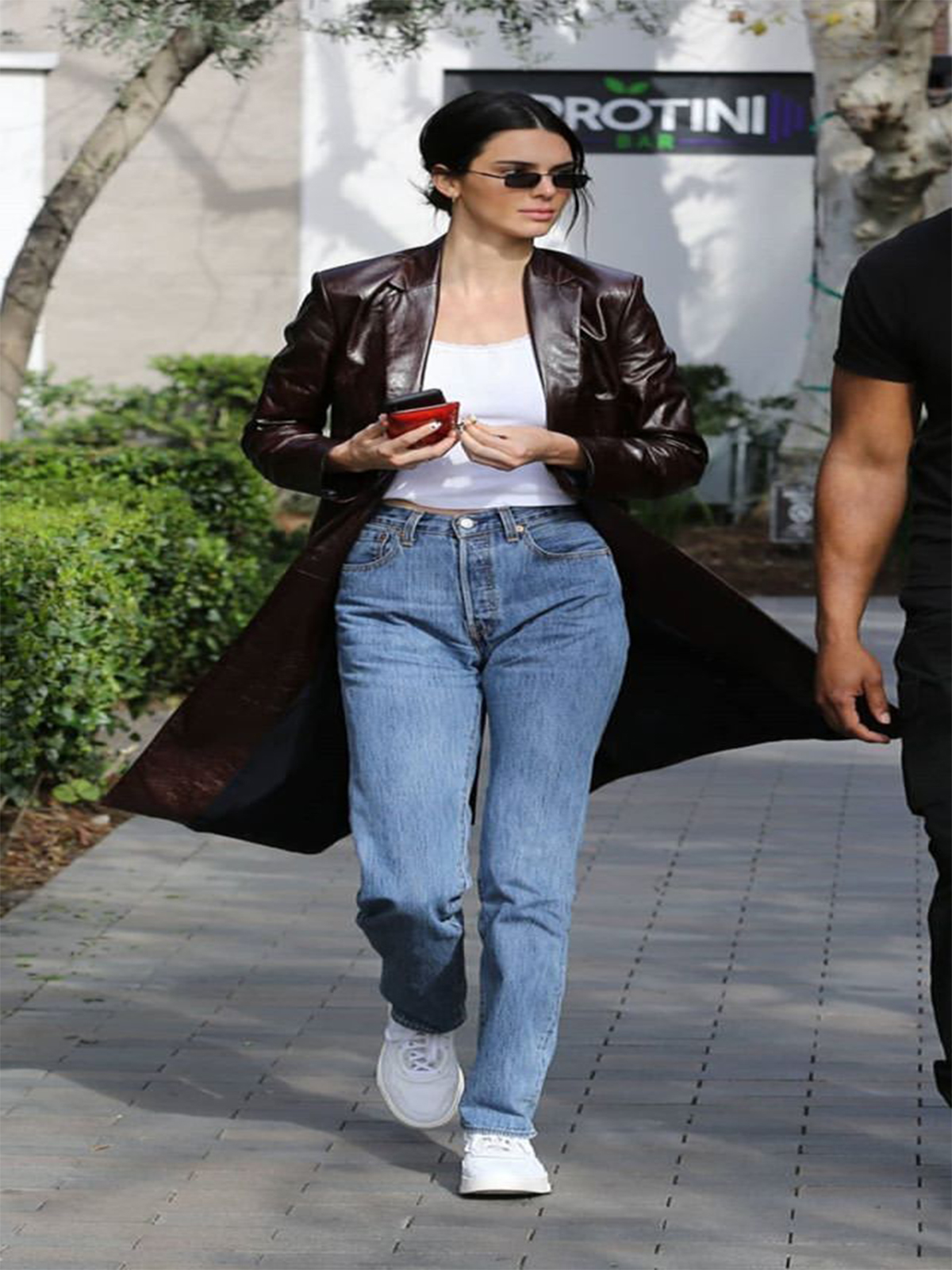 Kendall Jenner Leather Knee Length Winter Coat For Women