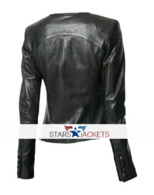 Ladies Casual Slim Fit Black Collarless Real Biker Jacket