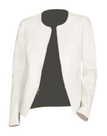 Ladies Casual Slim Fit Collarless White Genuine Leather Biker Jacket