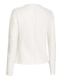 Ladies Casual Slim Fit Collarless White Real Leather Biker Jacket