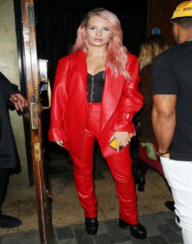 Lottie Moss Ladies Red Leather Button-less Coat