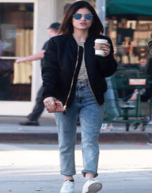 Lucy Hale Casual Black Cotton Bomber Jacket For Women