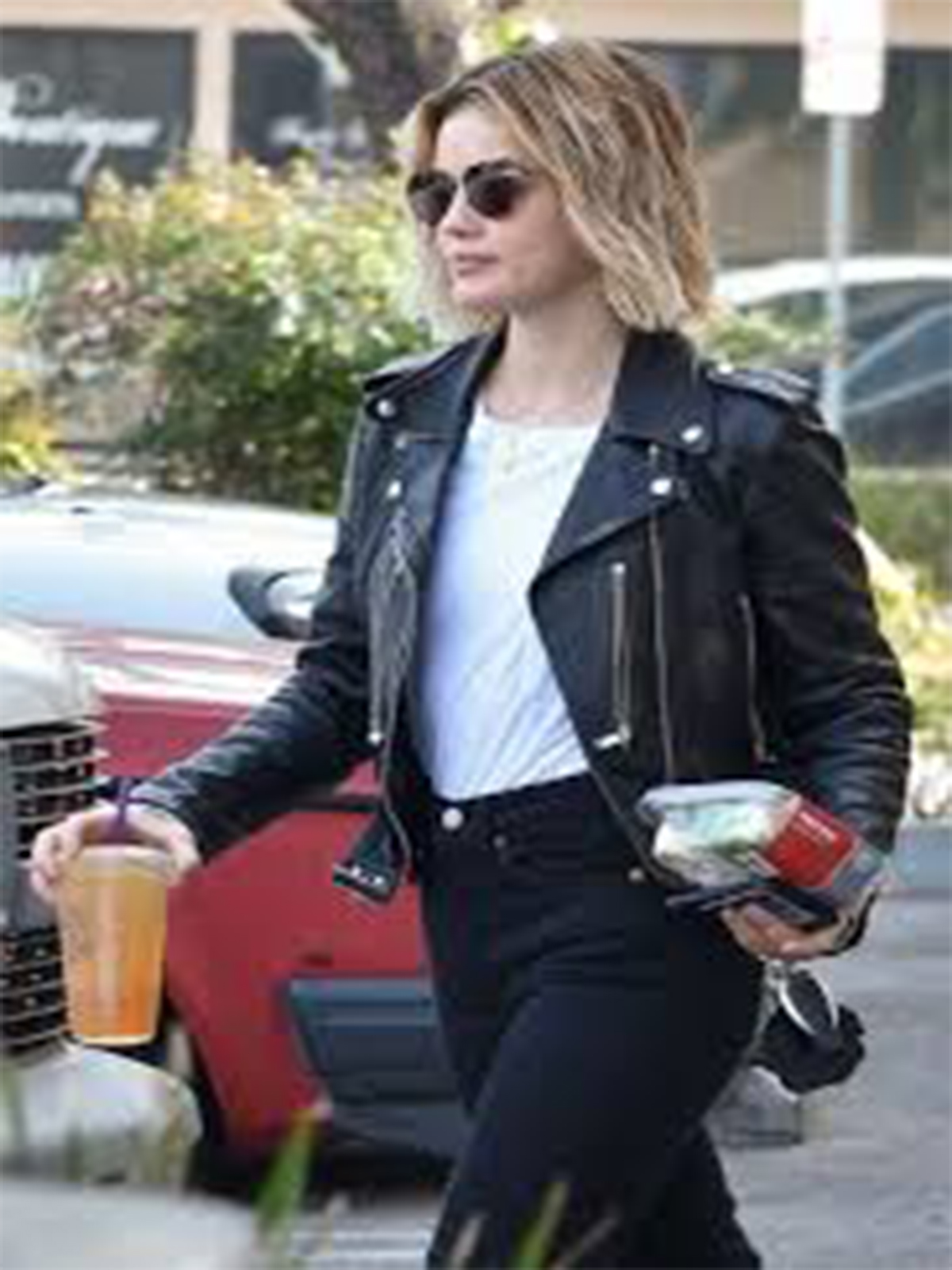 Lucy Hale Distressed Genuine black Leather Biker Jacket