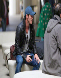 Luke Evans Casual Double Collar Black Real Leather Biker Jacket For Men